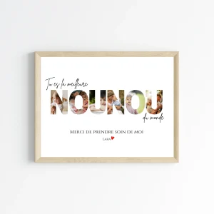 Affiche personnalisée Nounou avec photos – Mot NOUNOU illustré par vos images – Cadeau nounou unique et émouvant fin d’année scolaire