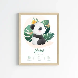 Affiche de naissance panda - Cadeau de naissance personnalisé