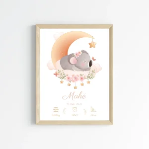 Affiche de naissance koala - Cadeau de naissance personnalisé