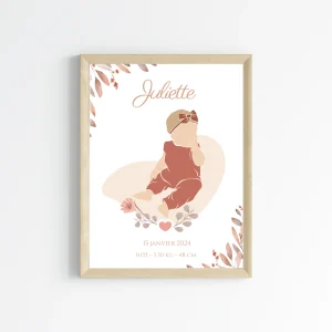 Affiche de naissance personnalisée prénom et silhouette boho abstract - Cadeau de naissance bohème par Le Temps des Paillettes