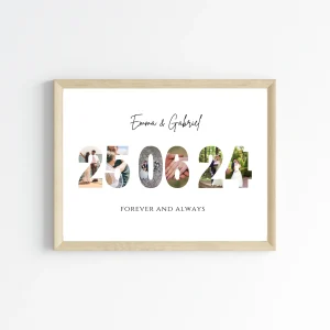 Affiche couple avec date et photo collage - Cadre photo personnalisé