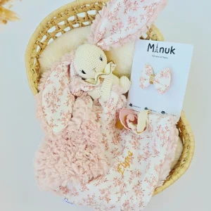 Coffret Doudou Lapin Personnalisé & Barrette cheveux