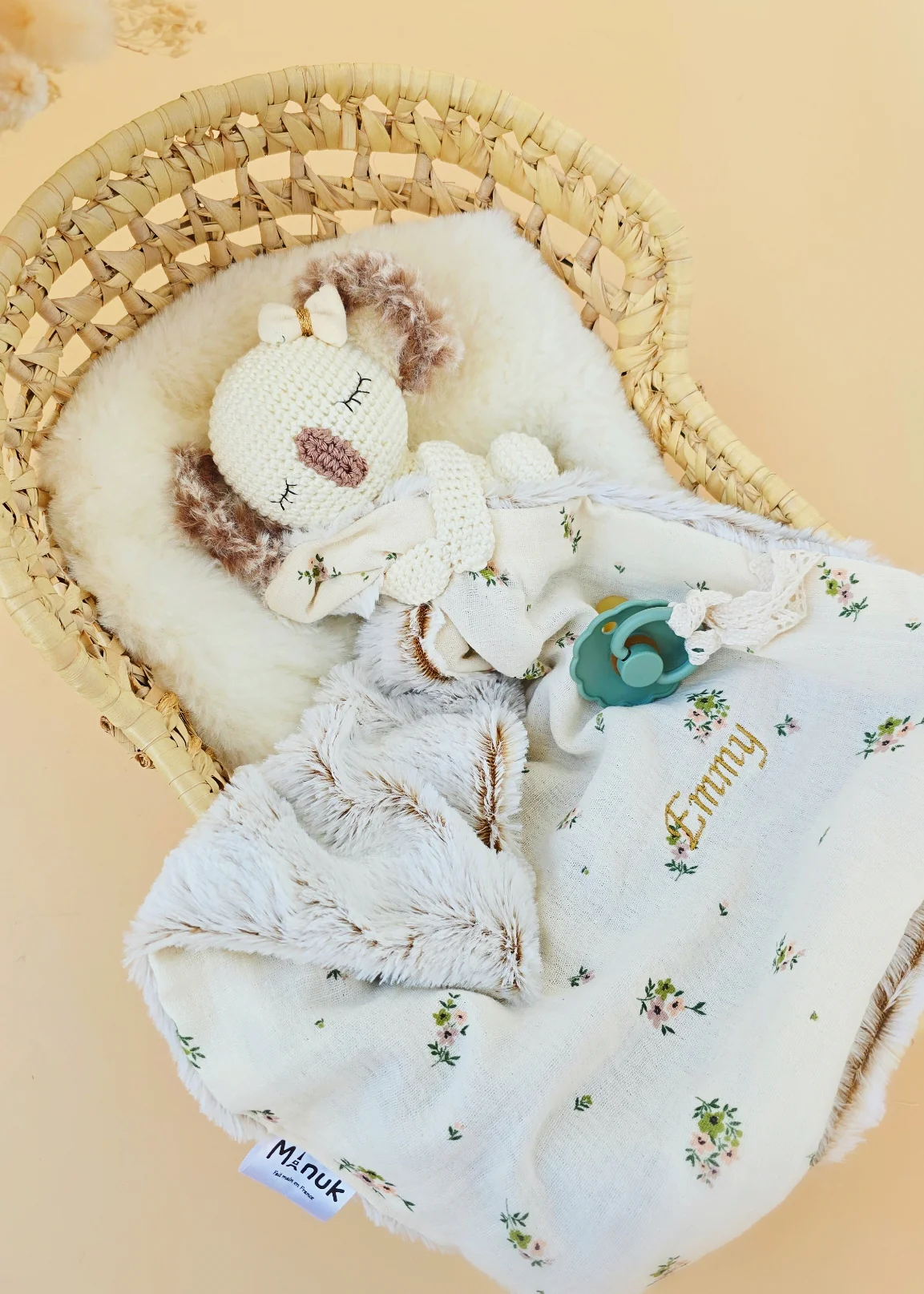Doudou Attache tétine Koala Beige fleurie Personnalisé – Image 2
