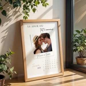 Le jour où tout a commencé - Affiche photo couple personnalisée avec date de rencontre