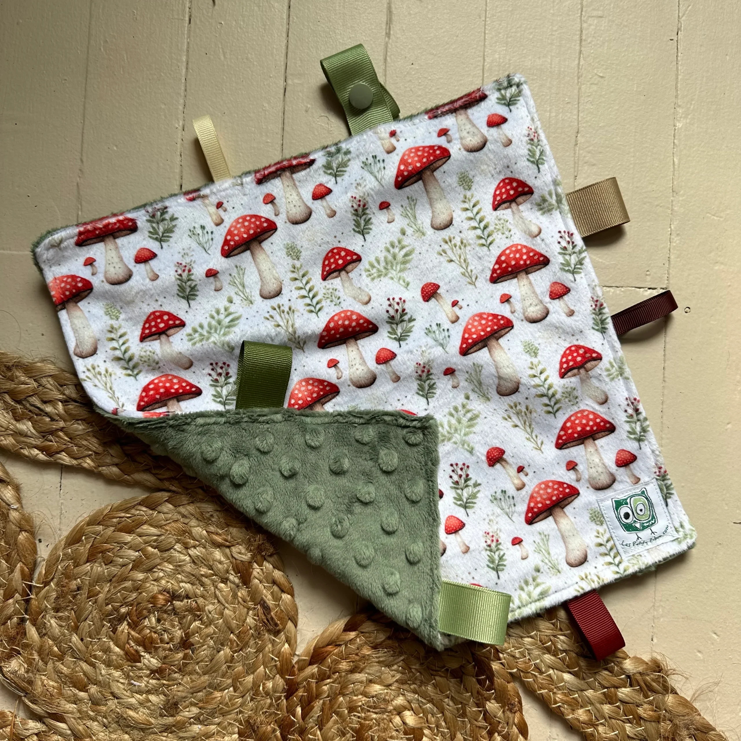 Doudou Rikiki douce des 2 cotés, EN STOCK PRÊTES À PARTIR ! doudou attache suce / jouet, taille 10x10" (25cm x 25cm) endos en minky – Image 6