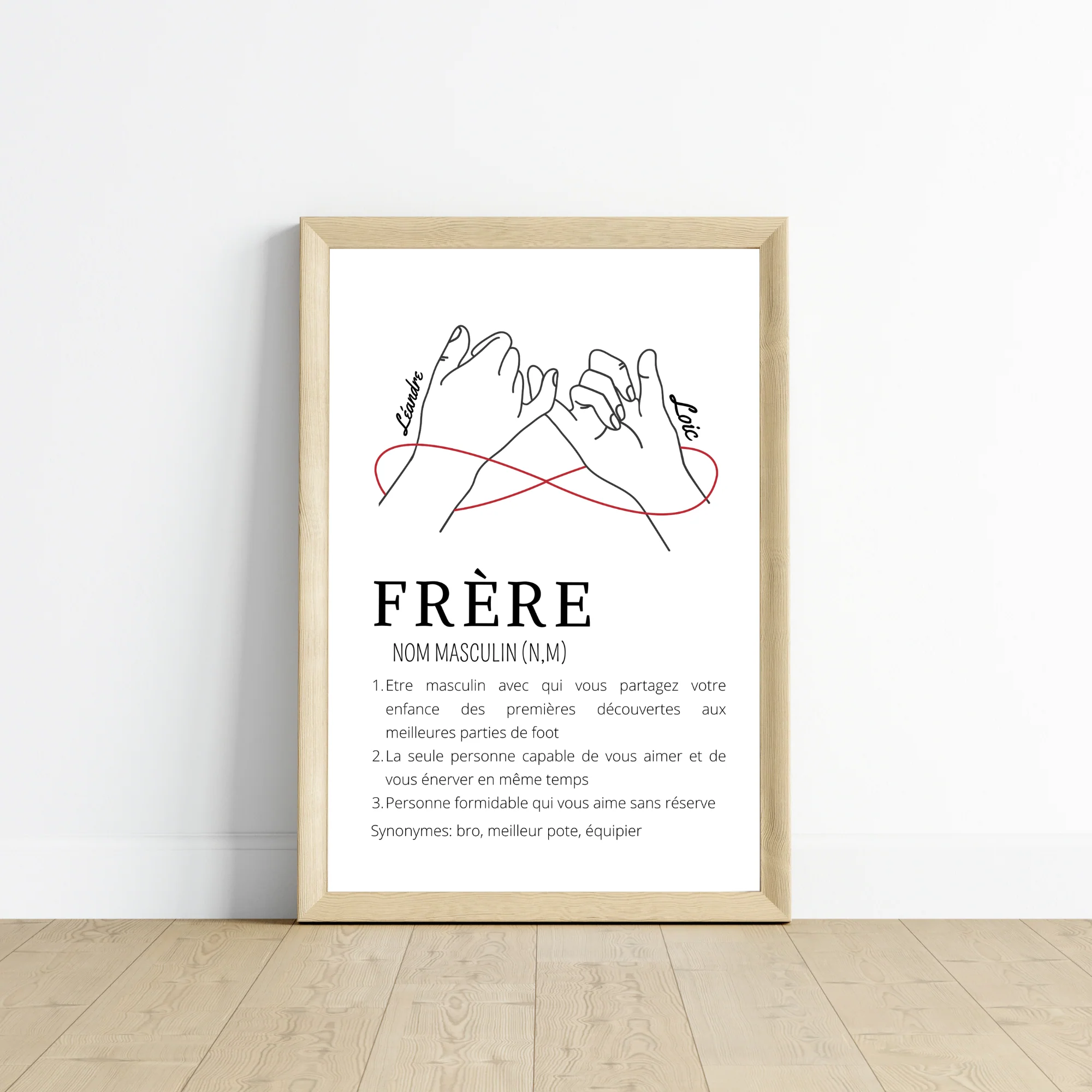 Affiche définition frère avec prénoms - Cadeau personnalisé frère par Le Temps des Paillettes