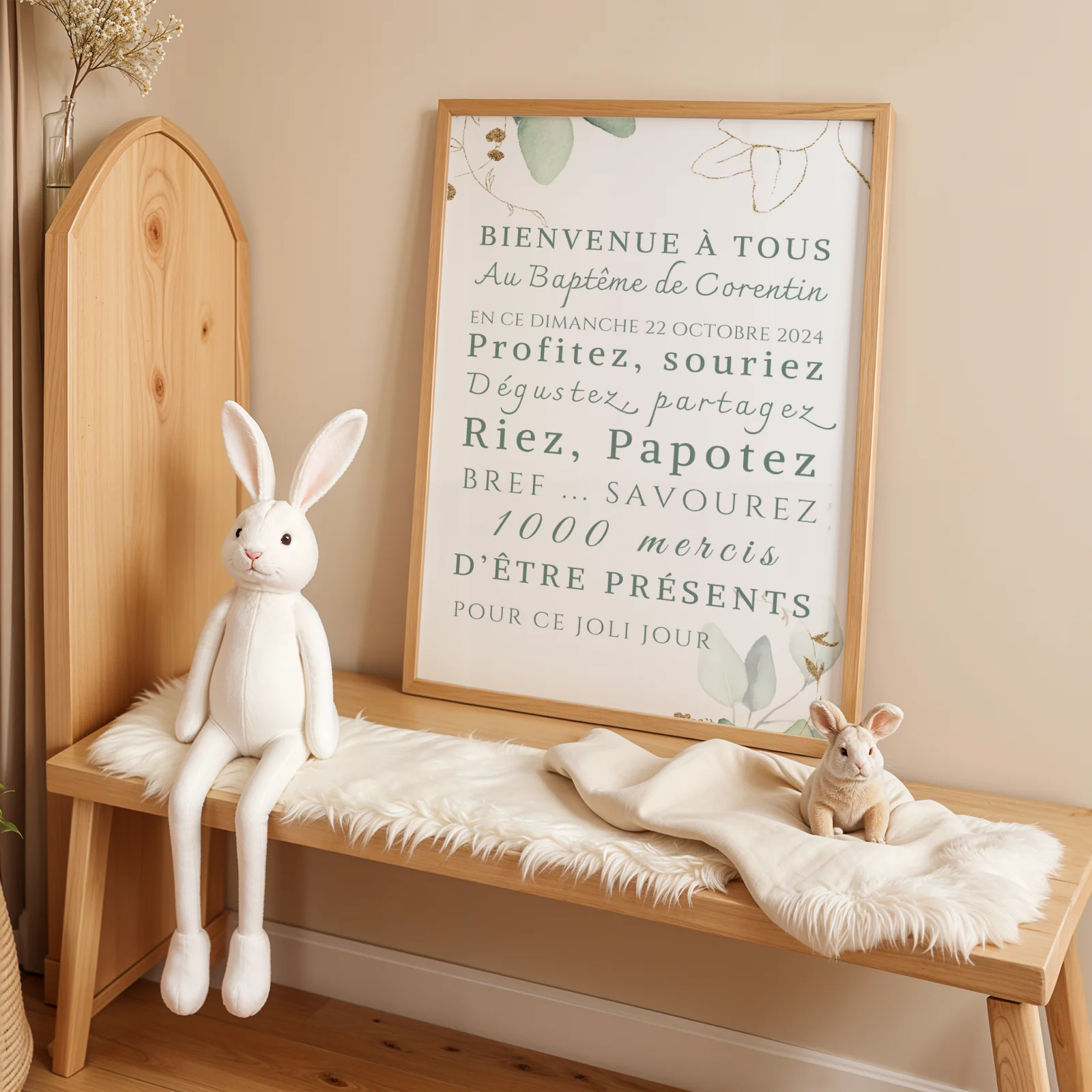 Affiche bienvenue baptême eucalyptus / anniversaire personnalisée – Image 2