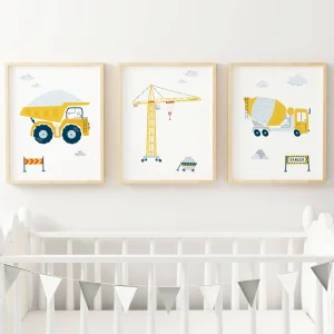 Set 3 affiches Chantier engin camion pelleteuse pour déco chambre enfant par Le Temps des Paillettes