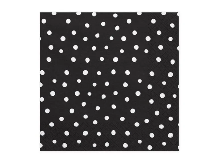 Serviettes noires à pois blancs