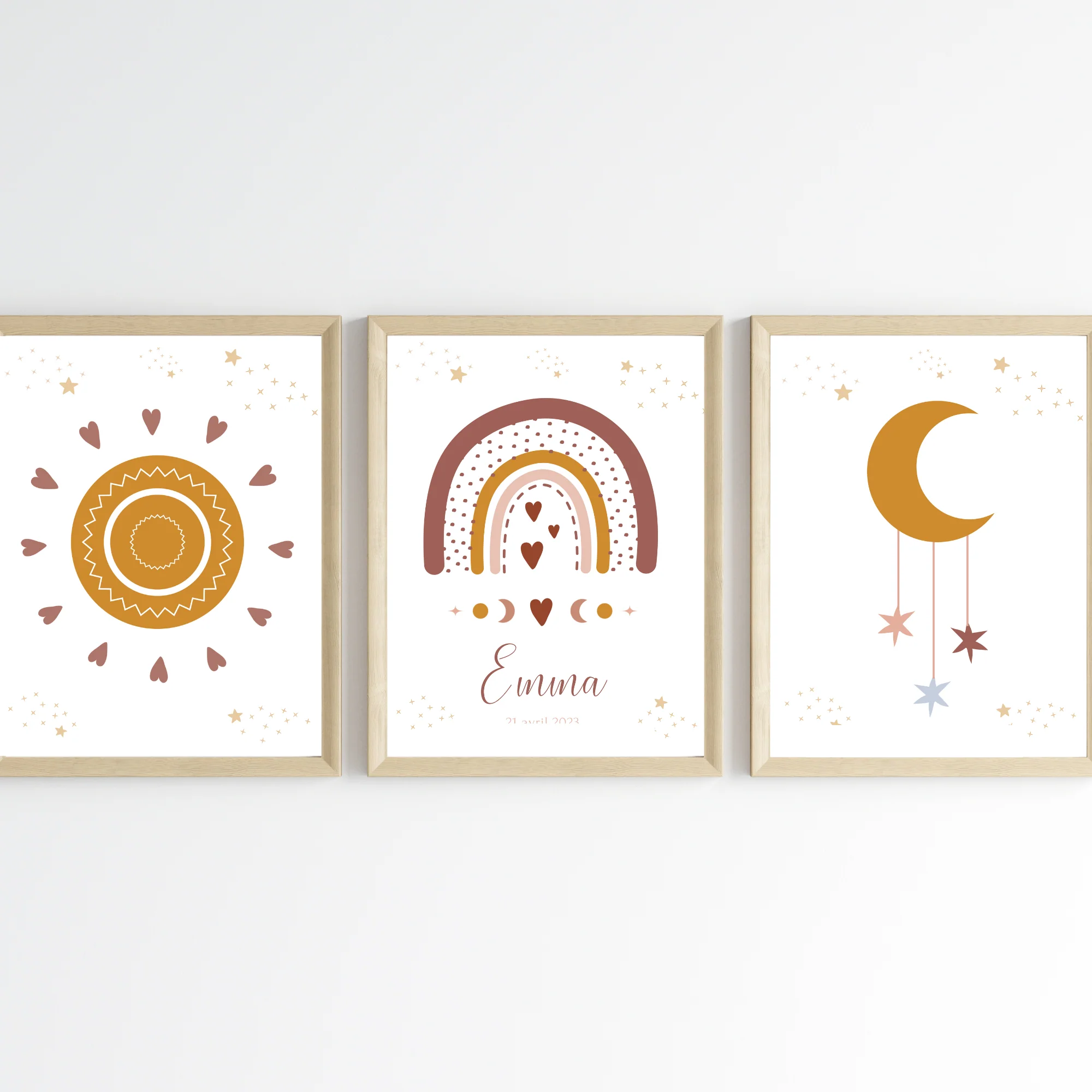 Set 3 affiches enfant terracotta bohème - décoration arc en ciel lune soleil – Image 5