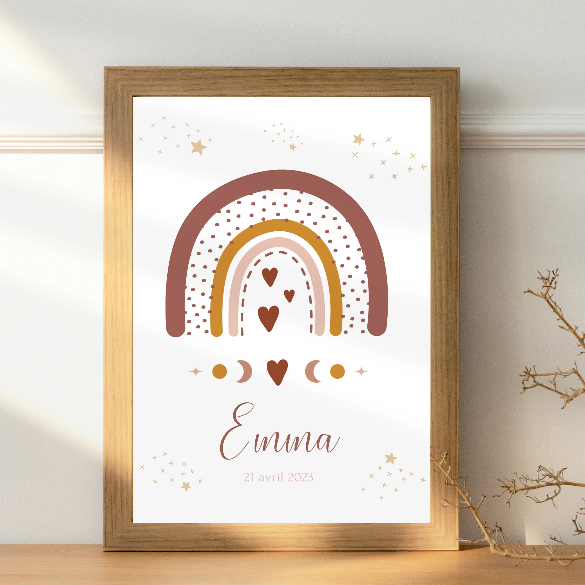 Set 3 affiches enfant terracotta bohème - décoration arc en ciel lune soleil – Image 6
