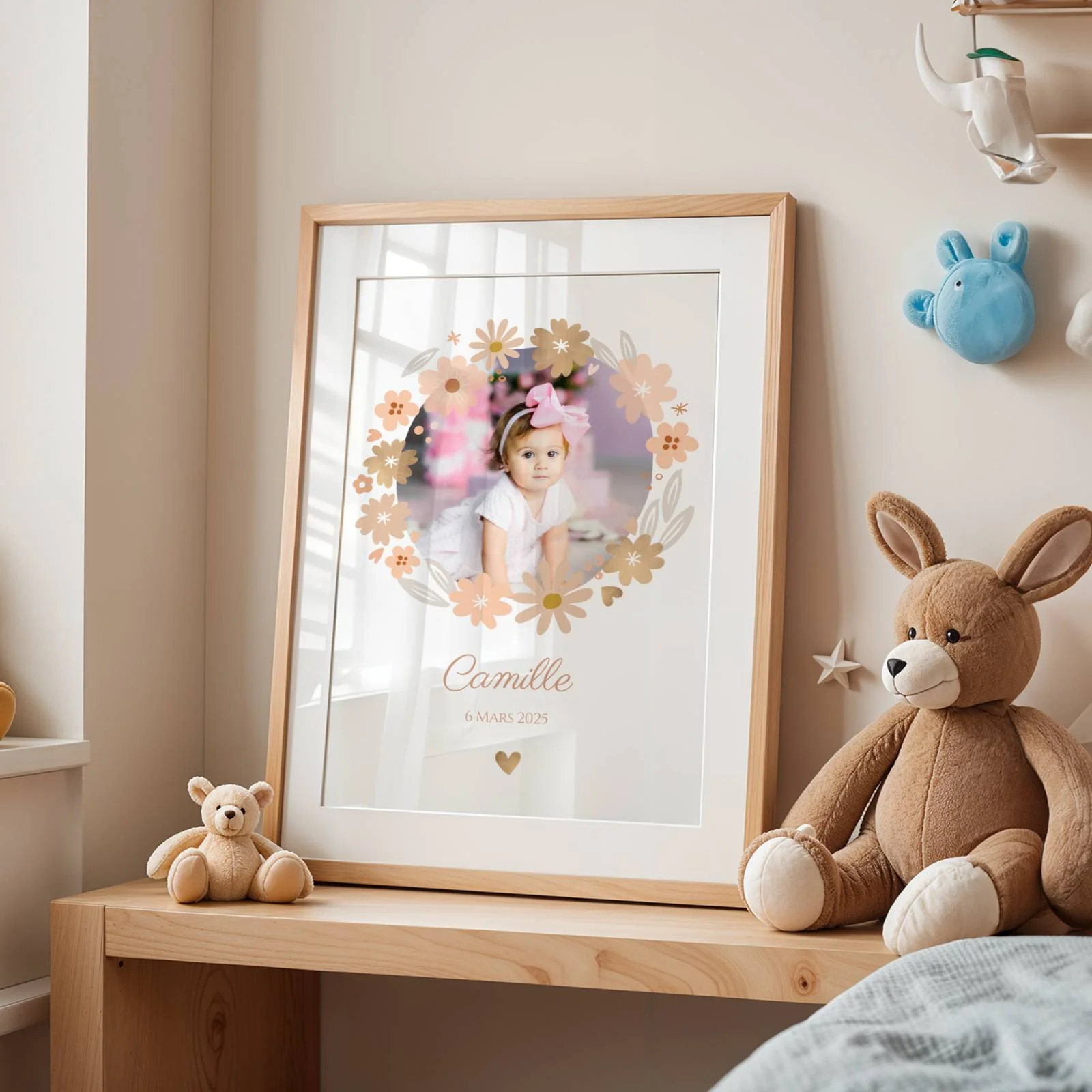 Affiche Enfant Fleurs Boho avec prénom et photo – Décoration Chambre Bébé – Image 3