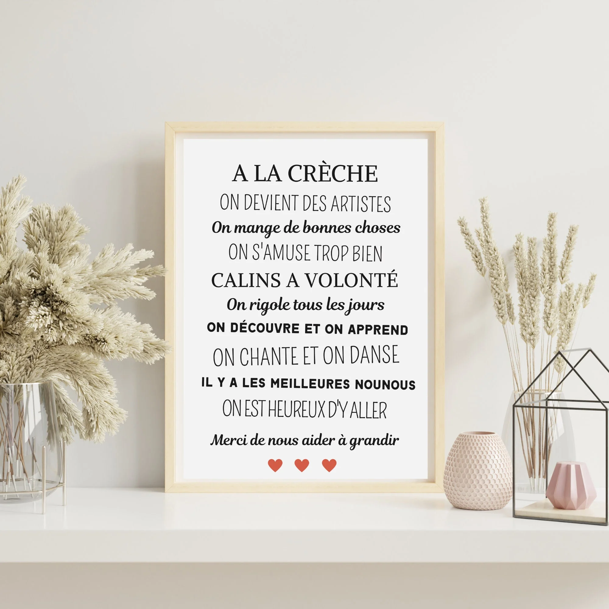 Affiche A la crèche - poster décoration crèche - Cadeau crèche - Merci crèche par Le Temps des Paillettes