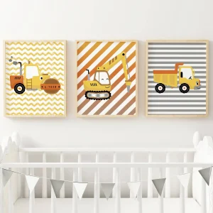 affiche enfant engins de chantier, affiche enfant véhicules, affiche enfant voitures, affiche enfant camions  par Le Temps des Paillettes