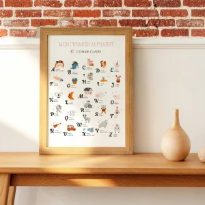 Affiche Alphabet Abécédaire personnalisable prénom- Chambre fille garçon - Illustration chambre enfant bébé par Le Temps des Paillettes