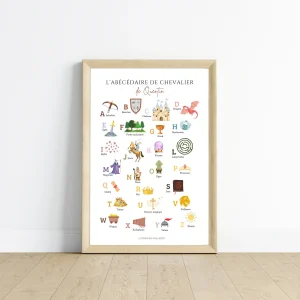 Affiche alphabet chevalier - décoration abécédaire chevalier - ABC chevalier en français par Le Temps des Paillettes