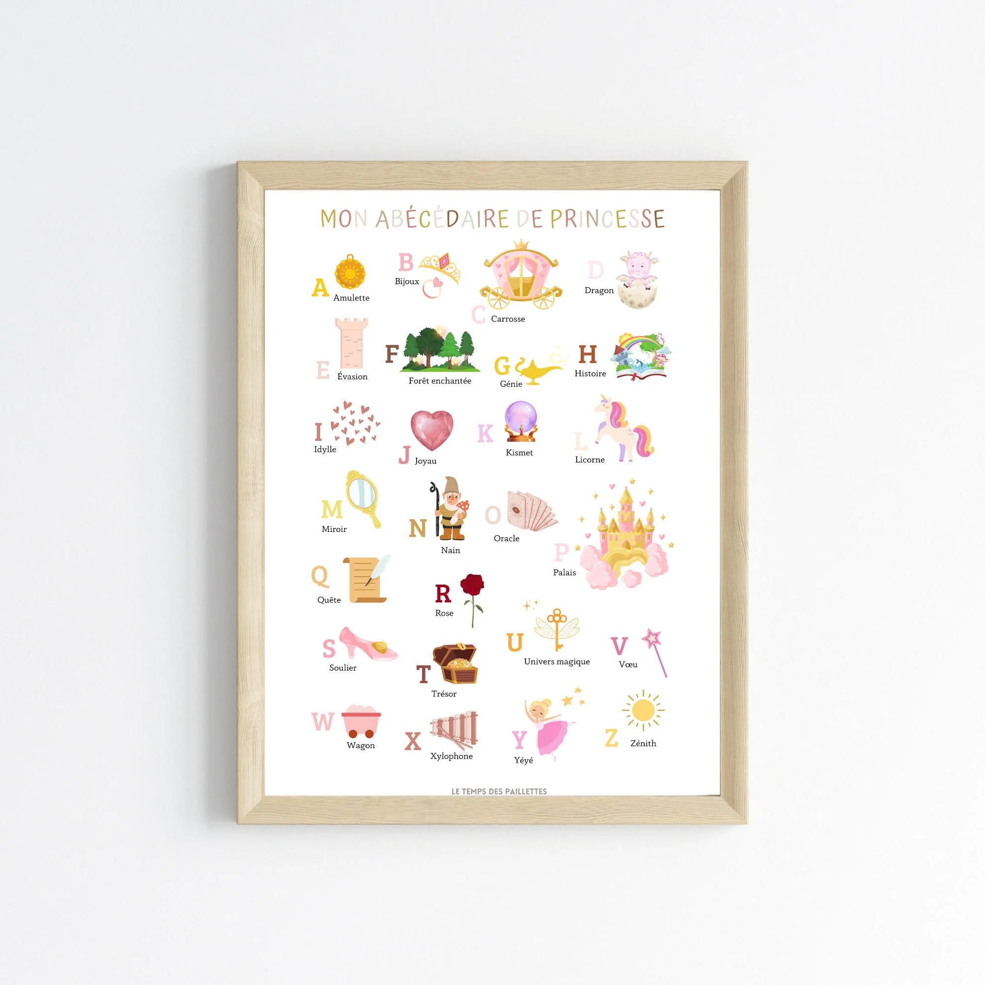Affiche alphabet princesse - décoration abécédaire princesse - ABC princesse en français par Le Temps des Paillettes – Image 2