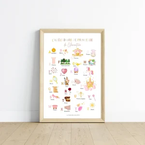 Affiche alphabet princesse - décoration abécédaire princesse - ABC princesse en français par Le Temps des Paillettes