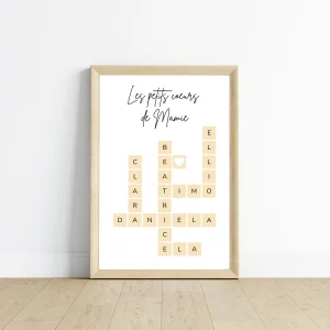 Affiche personnalisée mamie scrabble - cadeau fête des mamie avec prénoms petits enfants par Le Temps des Paillettes