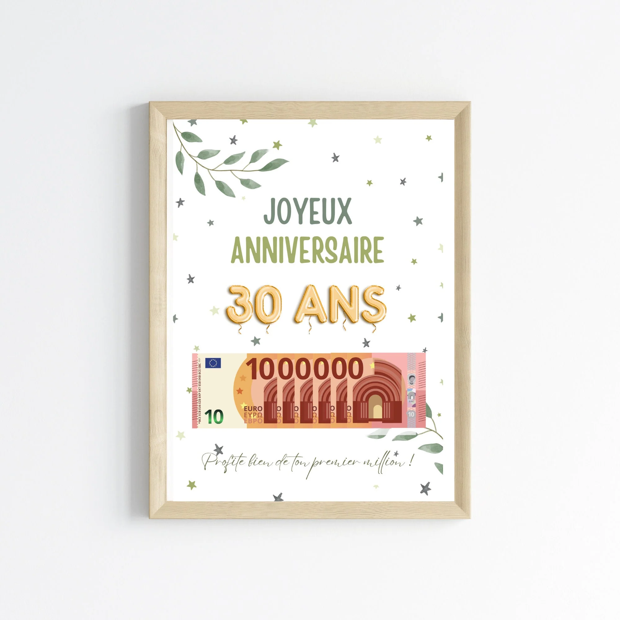 Cadeau argent anniversaire 30 ans, ton premier million, affiche message surprise pour billets à offrir – Image 6