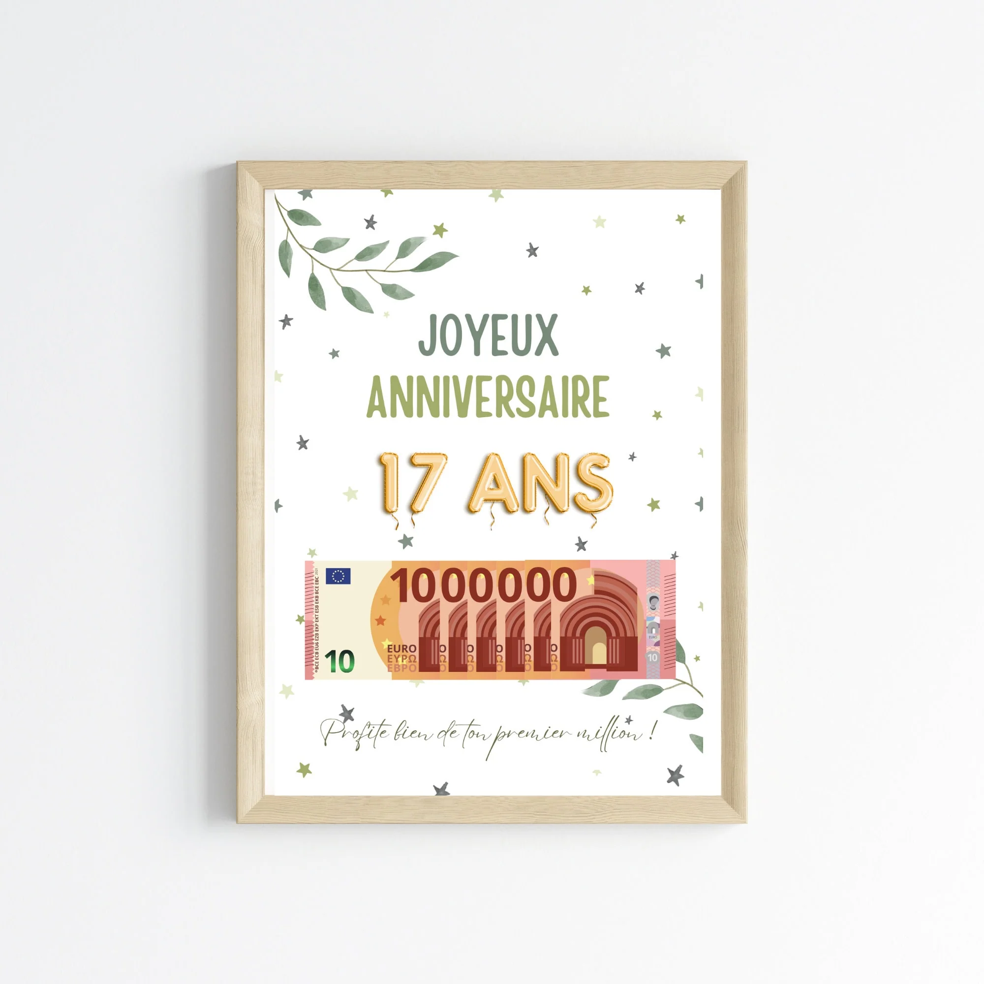 Cadeau argent anniversaire 17 ans, ton premier million, affiche message surprise pour billets à offrir – Image 5