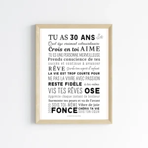 Affiche 30 ans - Carte 30ème anniversaire - Décoration de fête d'anniversaire par Le Temps des Paillettes