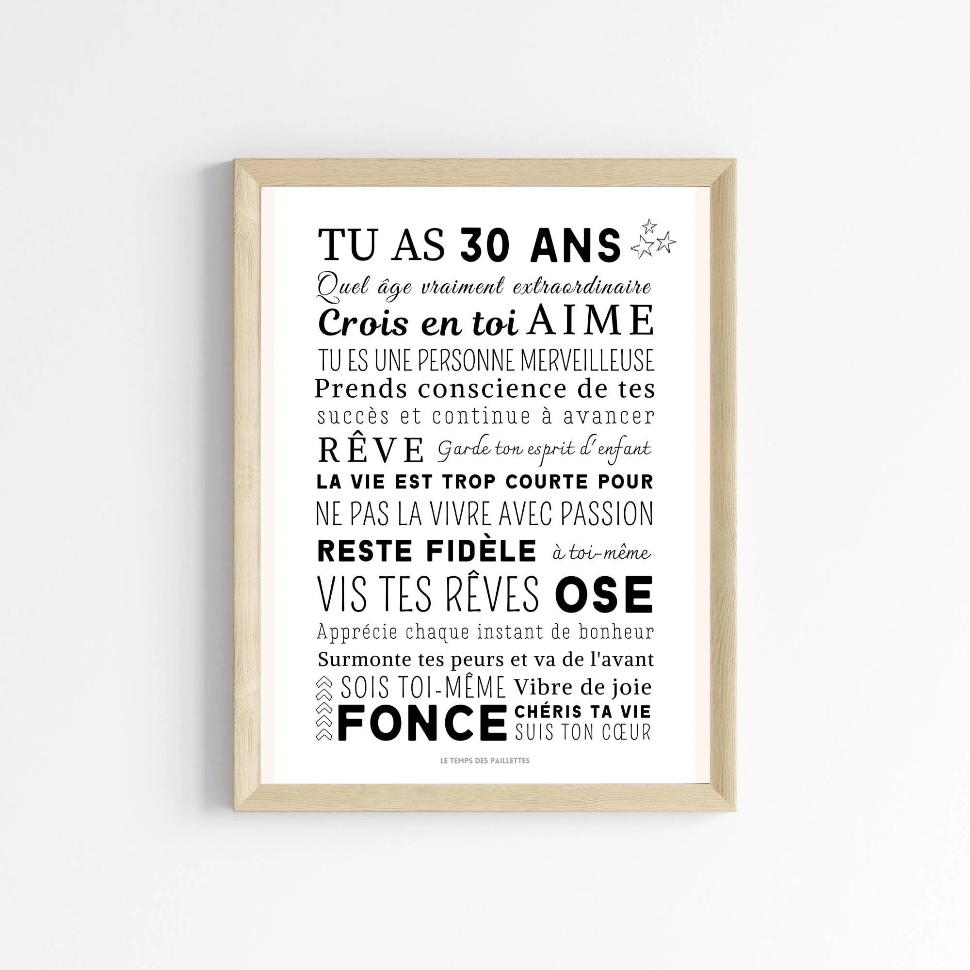 Affiche 30 ans - Carte 30ème anniversaire - Décoration de fête d'anniversaire par Le Temps des Paillettes