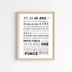 Affiche 40 ans - Carte 40ème anniversaire - Décoration de fête d'anniversaire par Le Temps des Paillettes