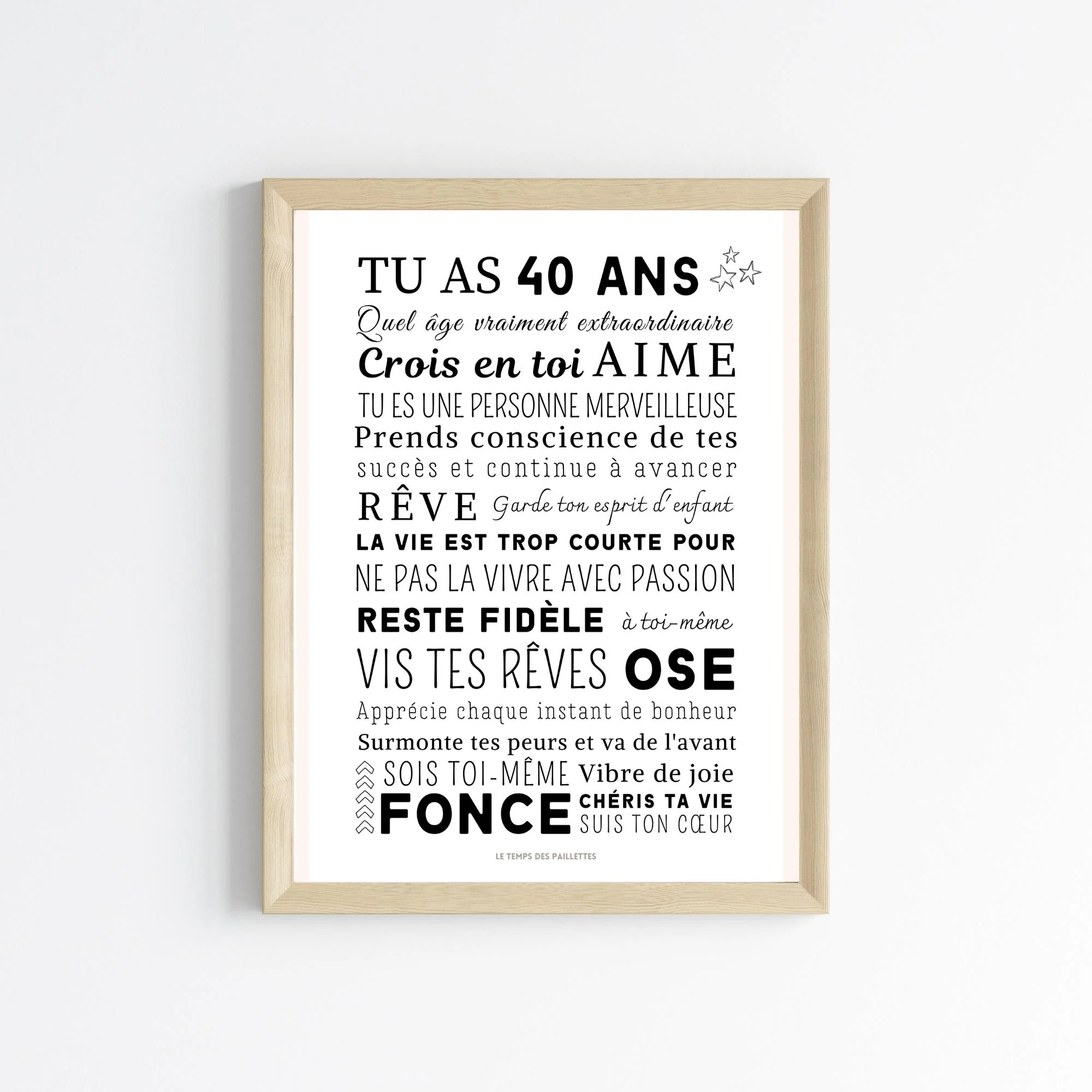 Affiche 40 ans - Carte 40ème anniversaire - Décoration de fête d'anniversaire par Le Temps des Paillettes