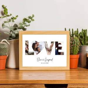 Affiche couple LOVE avec date et photo collage - Cadre photo personnalisé