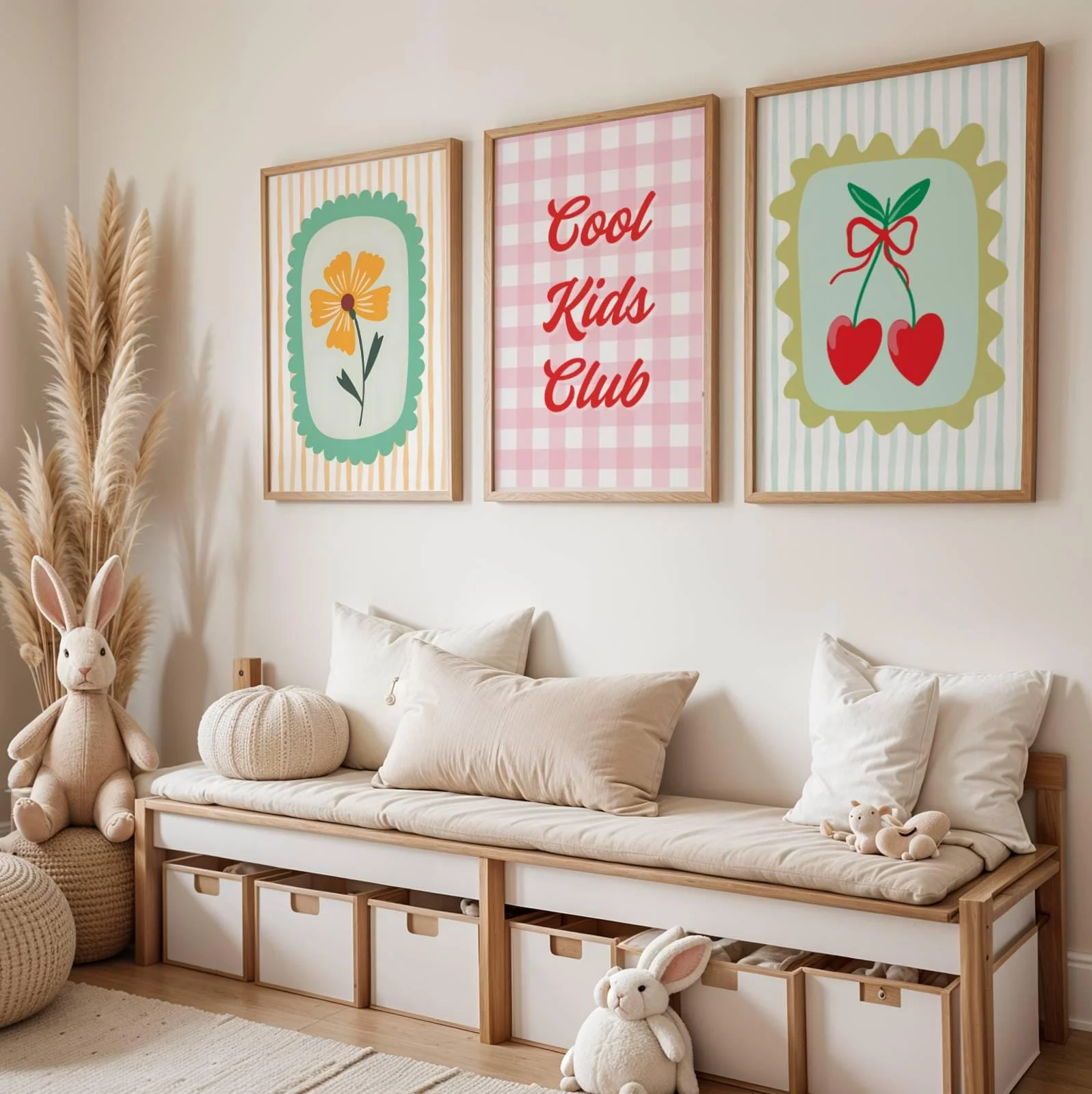 Lot de 3 affiches enfant – Cool Kids Club, cerises et fleurs colorées – Déco murale chambre ou salle de jeux – Affiche numérique – Image 2