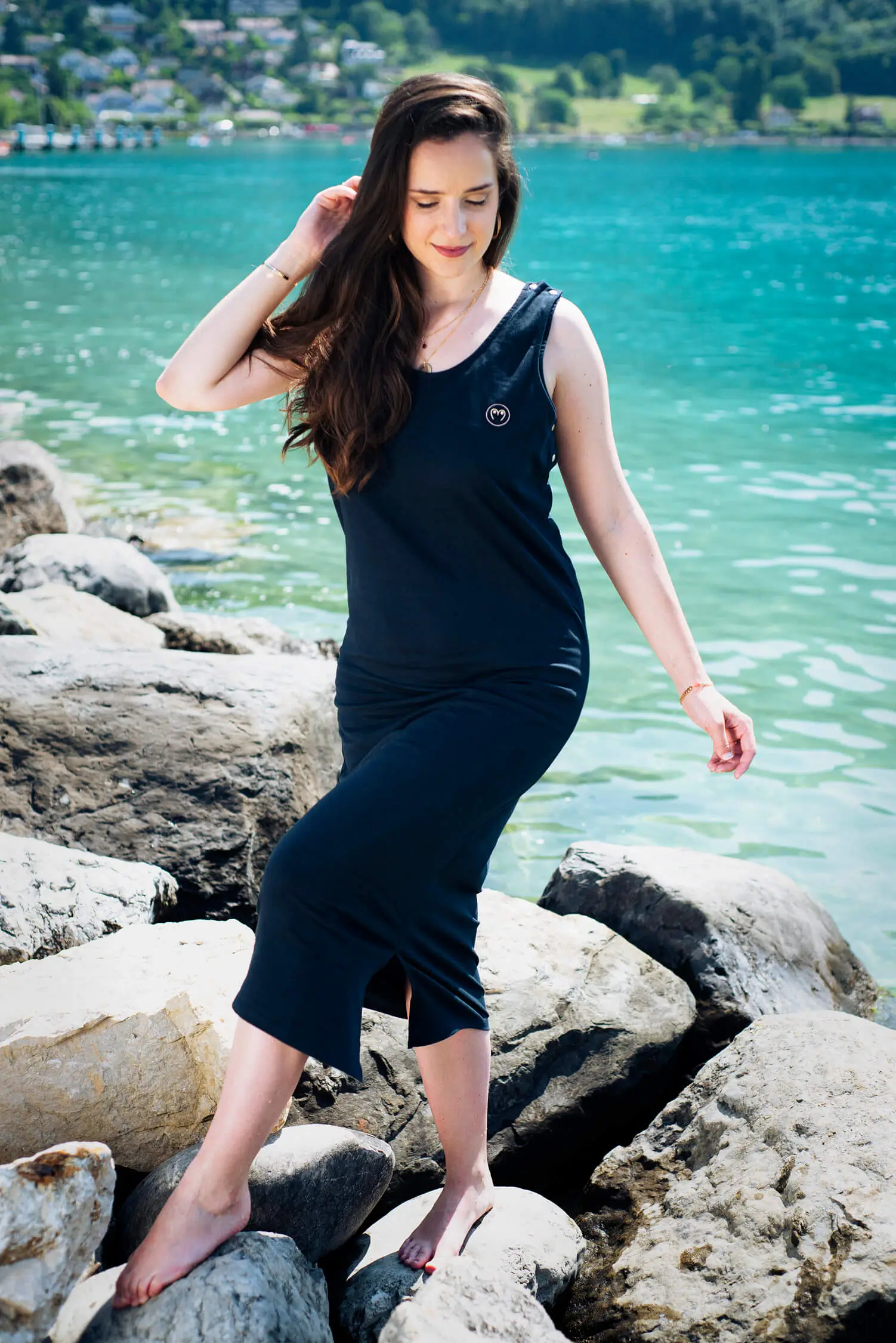 Robe Longue Allaitement et Grossesse - bleu marine – Image 4