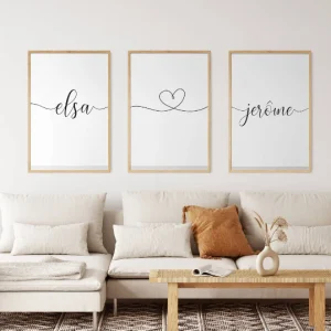 Affiches couple personnalisée - Triptyque pour couple - Affiche couple et prénoms par Le Temps des Paillettes