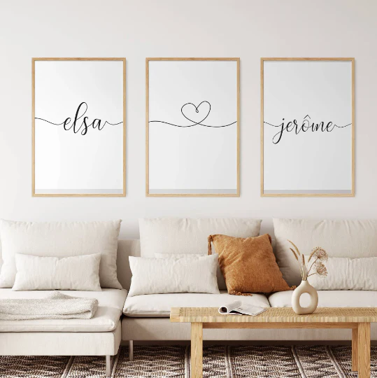 Affiches couple personnalisée - Triptyque pour couple - Affiche couple et prénoms par Le Temps des Paillettes
