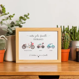 Affiche personnalisée portrait de famille avec vélos - Cadeau original pour toutes les occasions