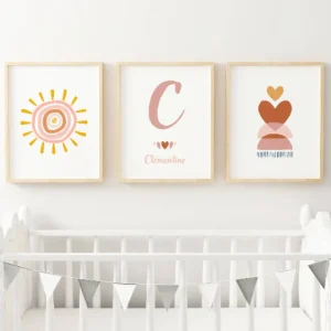 Set 3 affiches bohème aquarelle pour chambre enfant - cadeau de naissance personnalisée prénom par Le temps des paillettes
