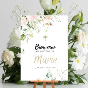 Affiche bienvenue baptême / anniversaire personnalisée - Panneau de bienvenue pour bapteme par le Temps des Paillettes
