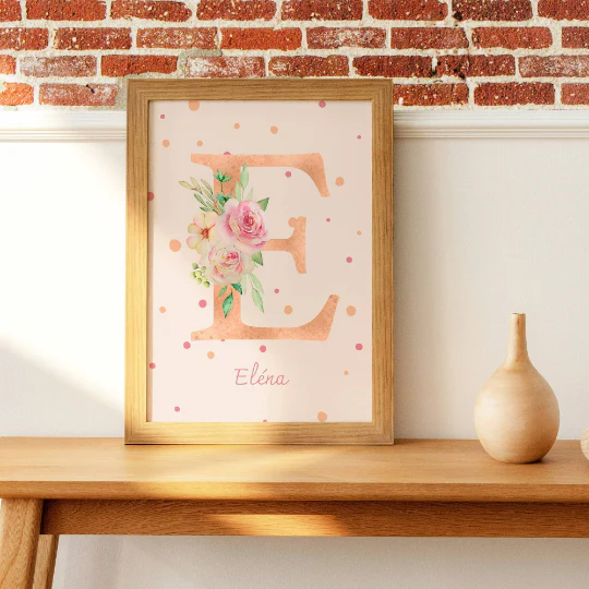 Affiches enfant Style Boho - Affiche de Naissance Arc-en-ciel Terracotta - Initiale et Triple Cœurs – Image 2