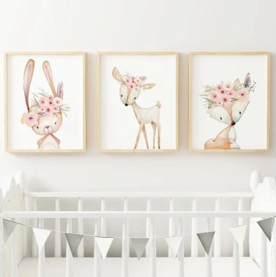Set d'affiche animaux de la forêt aquarelle- Affiche chambre bébé renard lapin et biche – Image 2