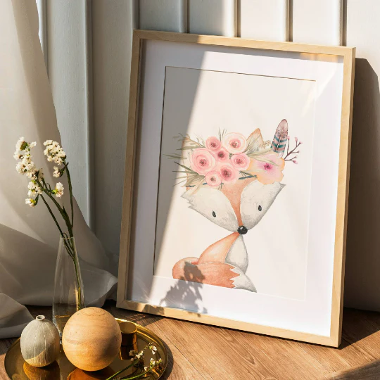 Set d'affiche animaux de la forêt aquarelle- Affiche chambre bébé renard lapin et biche – Image 3