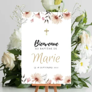 Affiche bienvenue baptême / anniversaire personnalisée - Panneau de bienvenue pour bapteme par le Temps des Paillettes