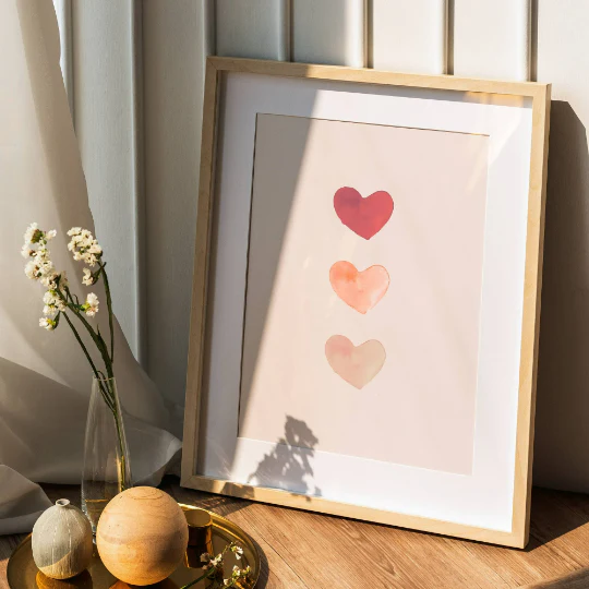 Affiches enfant Style Boho - Affiche de Naissance Arc-en-ciel Terracotta - Initiale et Triple Cœurs – Image 4