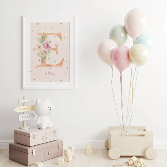 Affiches enfant Style Boho - Affiche de Naissance Arc-en-ciel Terracotta - Initiale et Triple Cœurs – Image 5