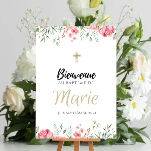 Affiche bienvenue baptême / anniversaire personnalisée - Panneau de bienvenue pour bapteme par le Temps des Paillettes