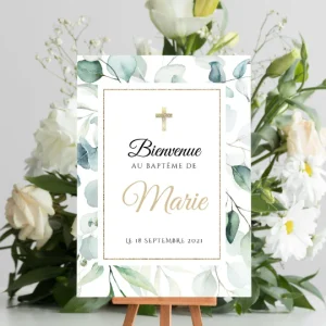 Affiche bienvenue baptême / anniversaire personnalisée - Panneau de bienvenue pour bapteme par le Temps des Paillettes