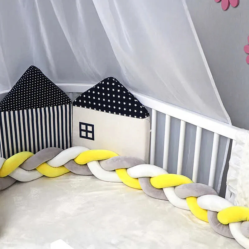 Tour De Lit Bébé Blanc Gris Jaune – Image 2